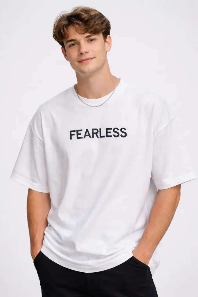 Fearless Embroidered White Oversized TShirt (S)
