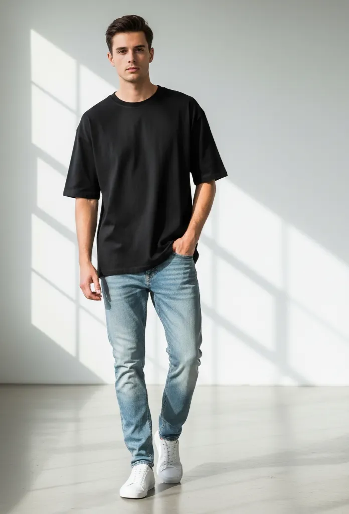 Solid Black Oversized T-Shirt Heavyweight (S)
